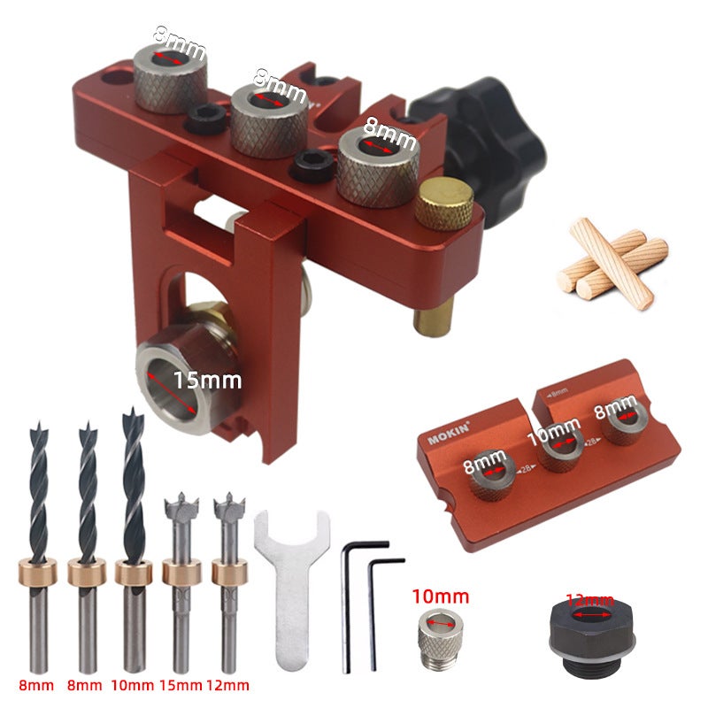 Woodworking hole locator three-in-one hole puncher furniture connector dowel center hole locator L-plate/T-plate splice (with 12/15mm)