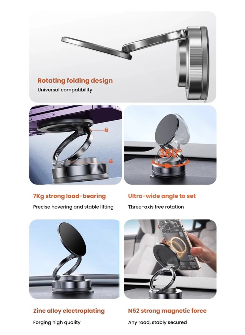 Magnetic Car Phone Holder with Vacuum Suction, 360 Rotating Foldable Car Phone Mount with Magnet, Car Phone Stand Suction with Magnetic Magnet, Flexible Adjustable Phone Mount for All Smartphones MagSafe - Image 3