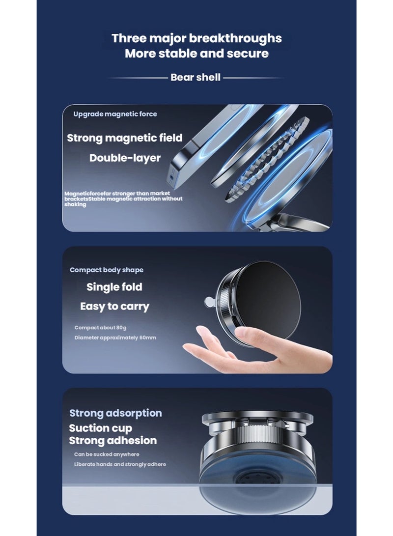 Magnetic Car Phone Holder with Vacuum Suction, 360 Rotating Foldable Car Phone Mount with Magnet, Car Phone Stand Suction with Magnetic Magnet, Flexible Adjustable Phone Mount for All Smartphones MagSafe - Image 4