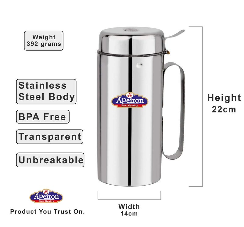 Apeiron Stainless Steel Oil Dispenser with Handle, 1250ml, Pack of 1, Silver - Image 3