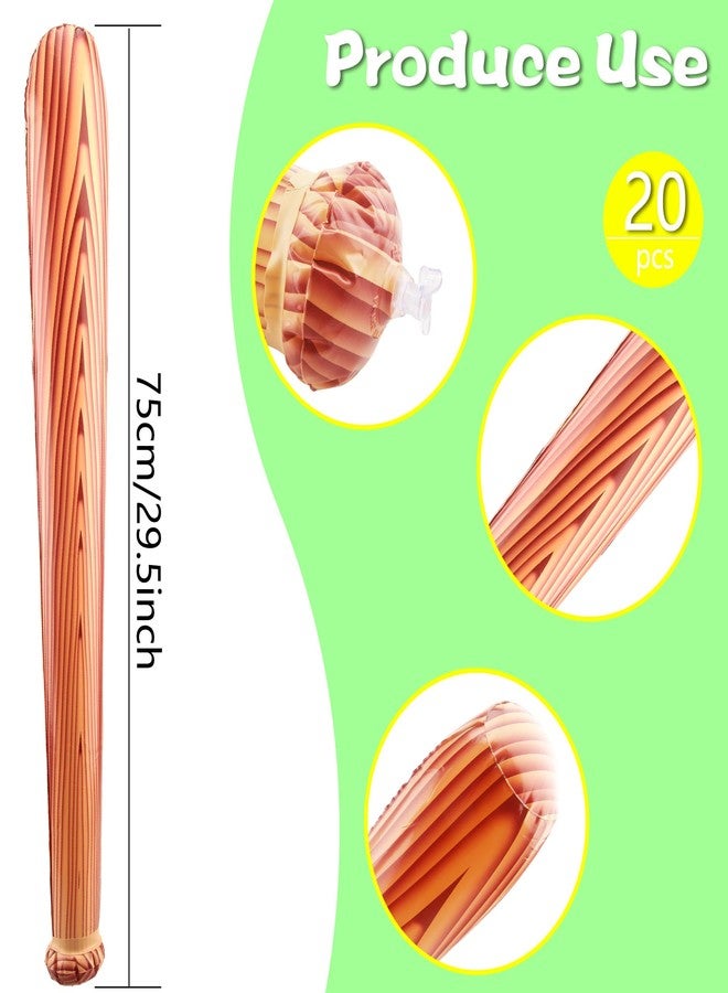Sonarun 20 Pack 31.5 Inch Inflatable Baseball Bat Blow up Baseball Bat Wood Grain Pattern Baseball Bat Inflates for Carnival Birthday Pool Summer Beach Baseball Theme Party Favors - Image 2