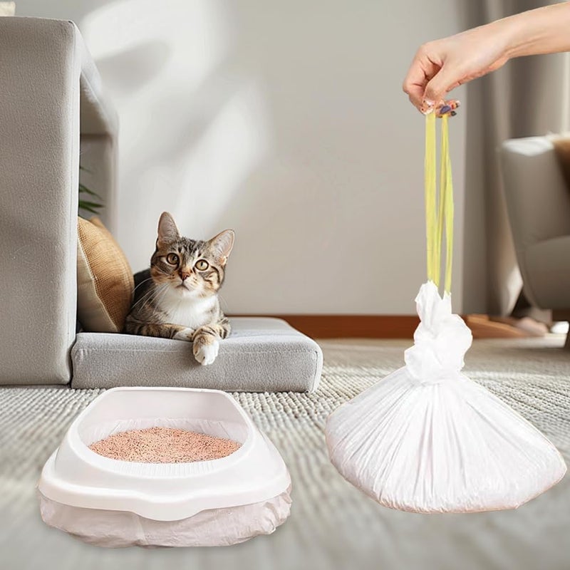 KASTWAVE 30 Pcs Cat Litter Tray Liners, 79 x 45cm Large Litter Tray Liners with Drawstring, Heavy Duty Scratch Resistant and Leak Proof Cat Litter Liner, Litter Bags for Pet Cat Litter Box (White) - Image 5