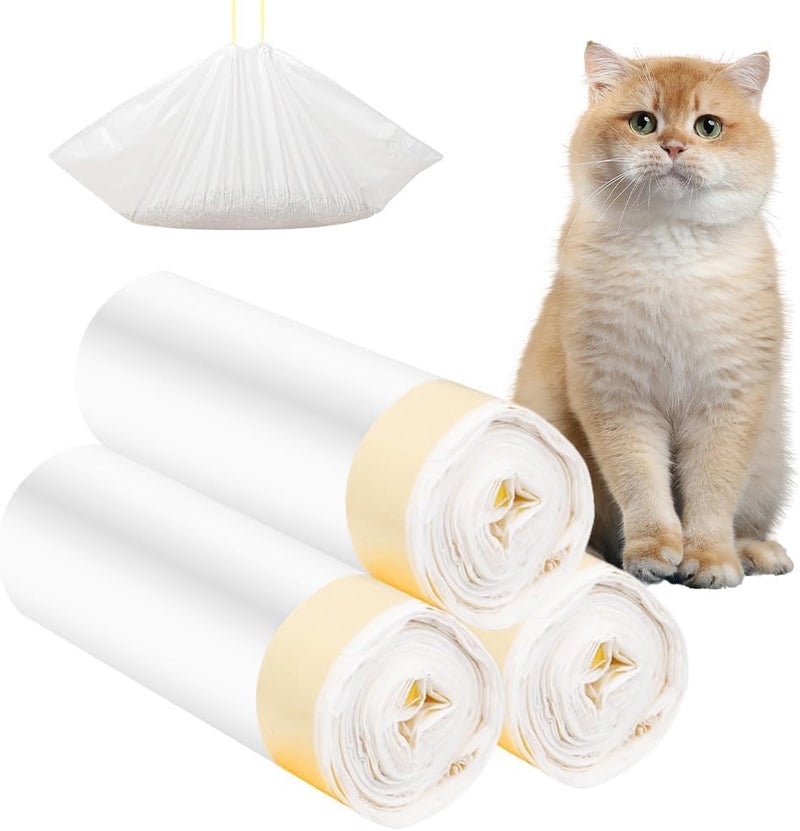 KASTWAVE 30 Pcs Cat Litter Tray Liners, 79 x 45cm Large Litter Tray Liners with Drawstring, Heavy Duty Scratch Resistant and Leak Proof Cat Litter Liner, Litter Bags for Pet Cat Litter Box (White) - Image 1