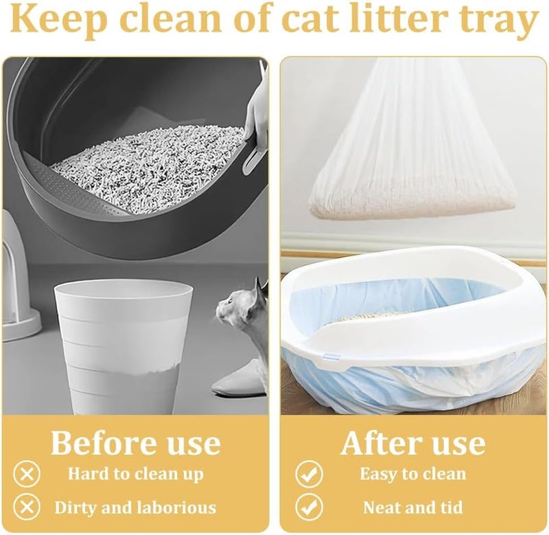 KASTWAVE 30 Pcs Cat Litter Tray Liners, 79 x 45cm Large Litter Tray Liners with Drawstring, Heavy Duty Scratch Resistant and Leak Proof Cat Litter Liner, Litter Bags for Pet Cat Litter Box (White) - Image 4