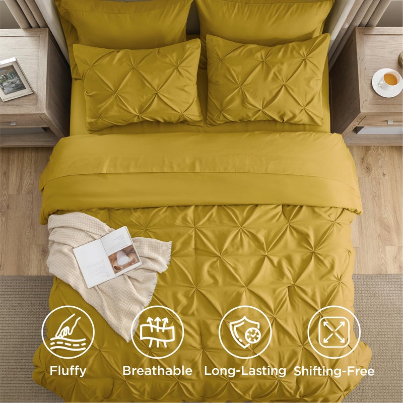 Bedsure Full Comforter Set Mustard Yellow - Bed in a Bag Full Size Bedding Set 7 Pieces, GentleSoftâ„¢ Pintuck Bed Set Gift for Family, Pinch Pleat All Season Comforter with Sheets, Pillowcases & Shams - Image 5