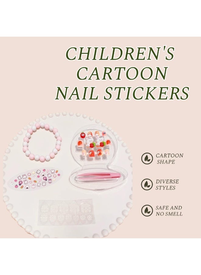 Press on Nails for Girls, 12 PCS Short Fake Nails with Cartoon Designs, Full Cover Artificial Nails for Kids, Easy Apply Nail Tips with Cute Bracelets and Stickers，Safe & Easy to Use,Ideal Gift for Girls Ages 8-10 - Image 5