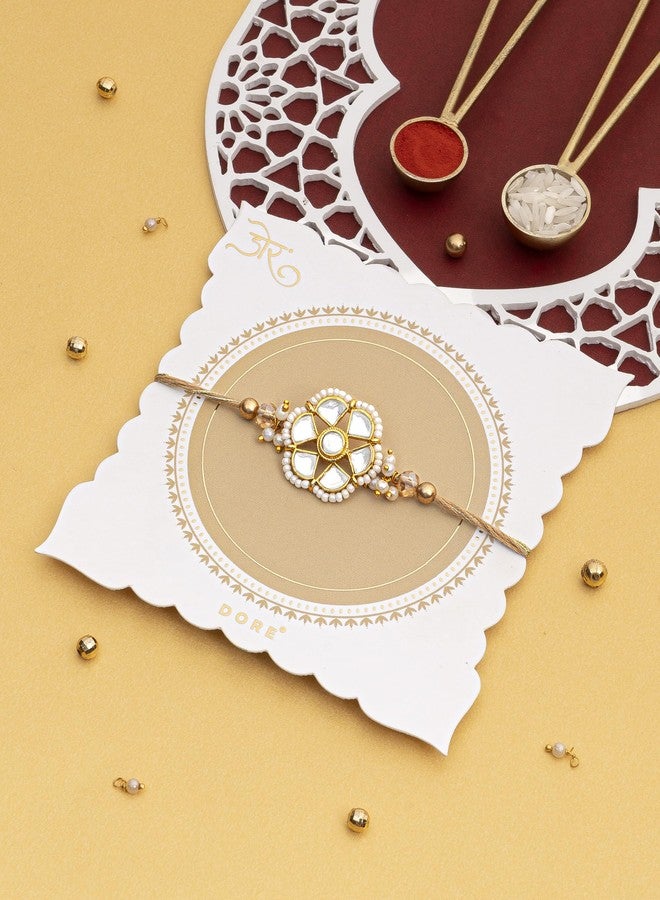 DORE Designer Rakhi For Brother Fancy Rakhi For Brother Rakhi For Brother Single Rakhi For Brother Rakhi For Bhaiya Rakhi Set For Brother Garland Of Pearls Rakhi Set For Unisex Adult - Image 2
