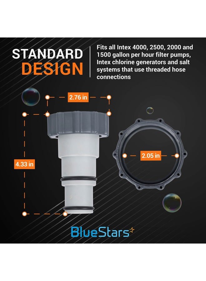 BlueStars Hose Adapter w/Collar Replacement Part by BlueStars - Exact Fit for Intex Fit for Threaded Connection Pumps, Converts 1.5 & 1.25-inch Hoses (4 Pack) - Image 3