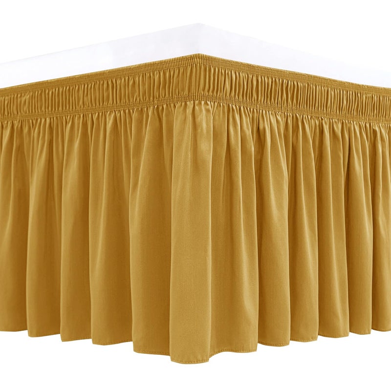 Biscaynebay Biscaynebay Wrap Around Bed Skirts for Queen Beds15 Drop Christmas Gold Adjustable Elastic Dust Ruffles Easy Fit Wrinkle  Fade Resistant Silky Luxurious Fabric Machine Washable 