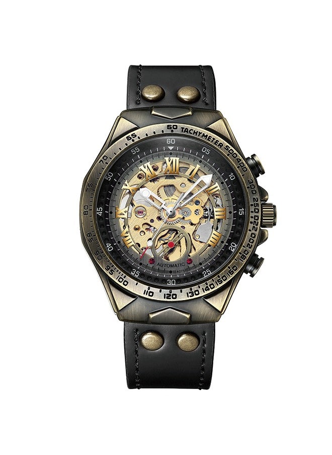 BINBOND BINBOND Vintage Men's Fashion Watch, Antique Brass Automatic Mechanical Wristwatch with High Hardness Coated Glass and Leather Strap  - Image 1