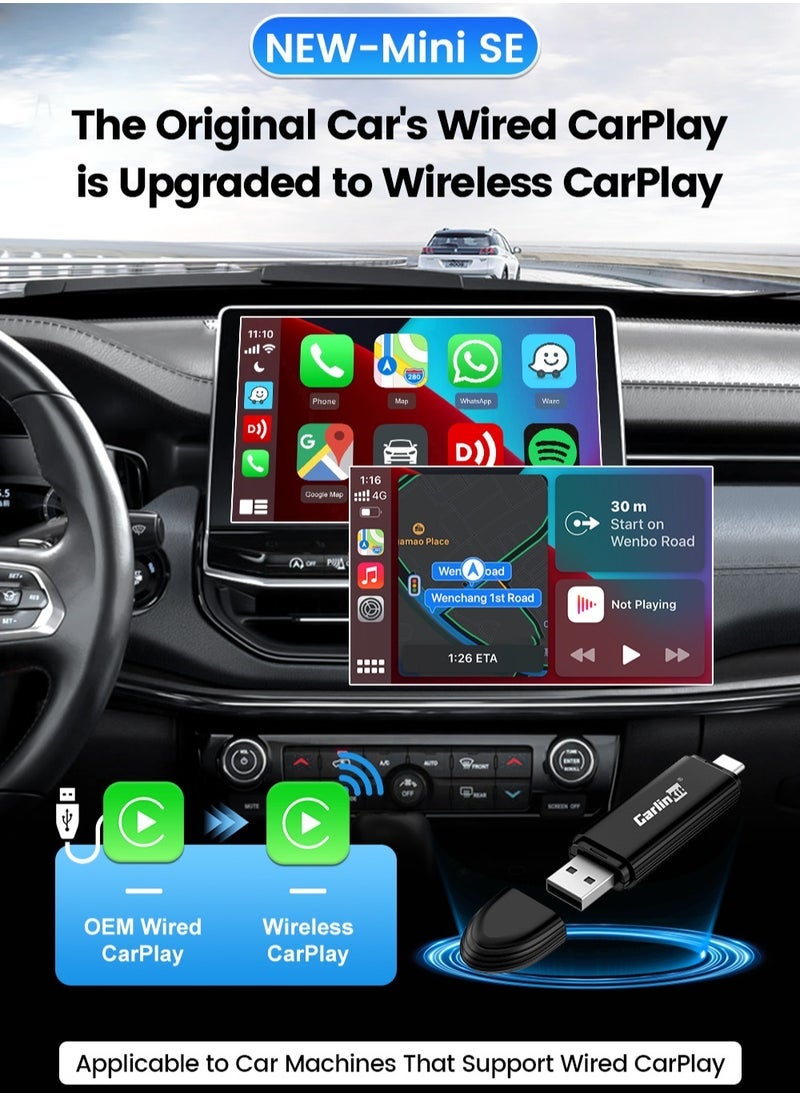 Mini Wireless CarPlay Adapter USB-A/C for iPhone Convert Wired to Wireless Carplay Fast-Connect Plug&Play FOTA