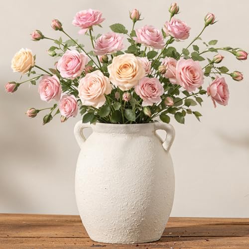 Dobbyby Ceramic Flower Vase 76 inch Farmhouse Rustic Vase Decorative Pottery Terracotta Vases for Home Decor Table Mantle Fireplace Living Room Bathroom Wedding Centerpiece WhiteUpgraded - Image 1