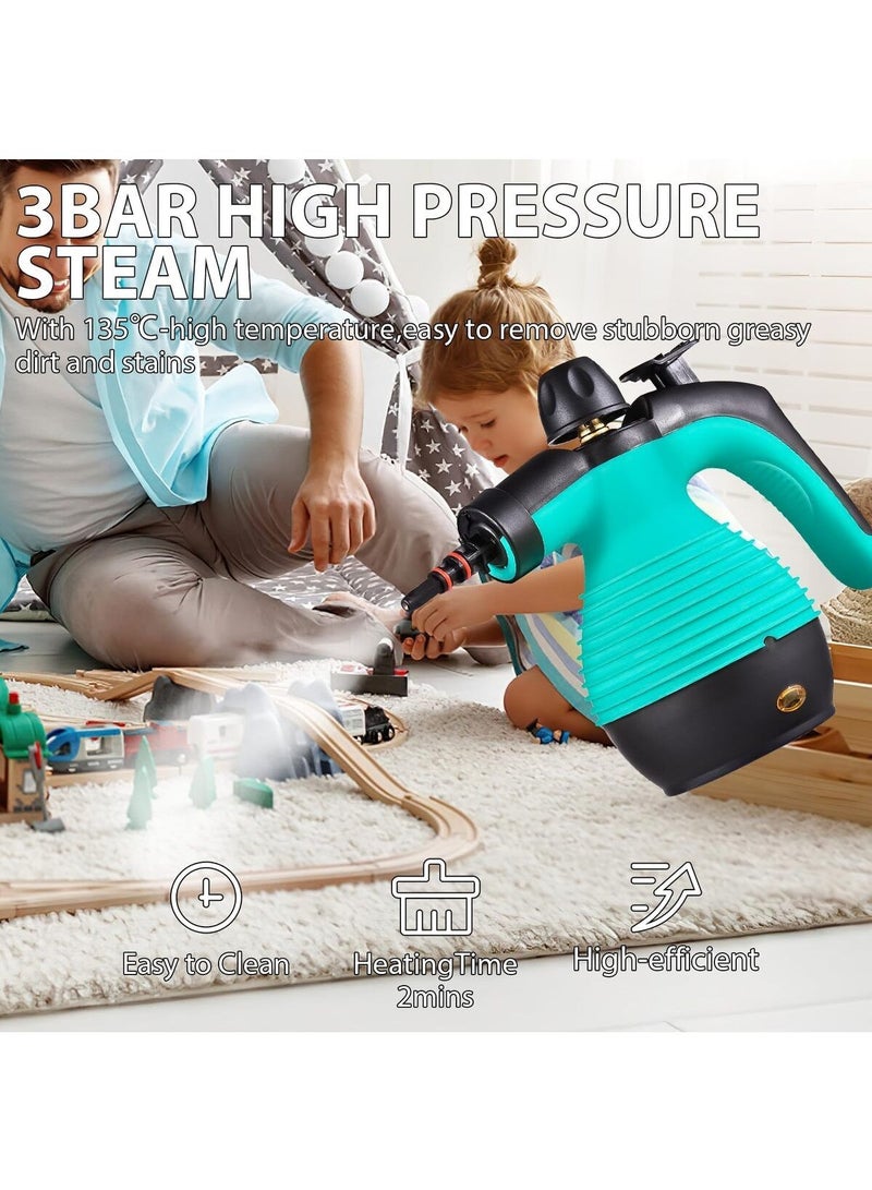1050W Handheld Steam Cleaner for Home Pressurized Steam Cleaner with 9 Accessories and Safety Lock, 9.8Ft Extended Power Cord，Multi-Purpose Steamer for Home Use, Floor, Car, Upholstery, Grout(Blue/B - Image 1