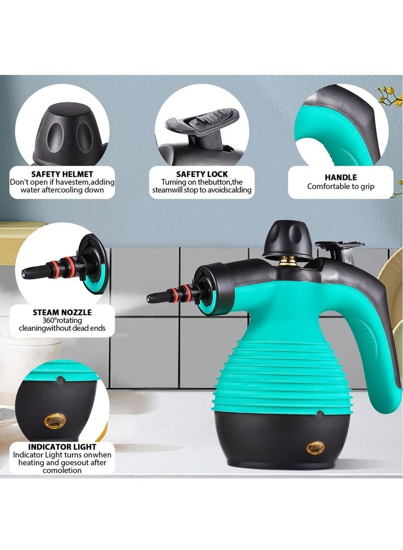 1050W Handheld Steam Cleaner for Home Pressurized Steam Cleaner with 9 Accessories and Safety Lock, 9.8Ft Extended Power Cord，Multi-Purpose Steamer for Home Use, Floor, Car, Upholstery, Grout(Blue/B - Image 2