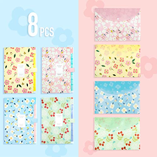 POTTIIS Flower Design Expanding File Folders, 8 Pocket, 4 Pack, A4 Letter Size, Poly Material, 12.8 x 9.3 in - Image 2