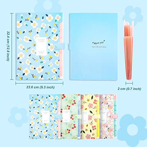 POTTIIS Flower Design Expanding File Folders, 8 Pocket, 4 Pack, A4 Letter Size, Poly Material, 12.8 x 9.3 in - Image 3