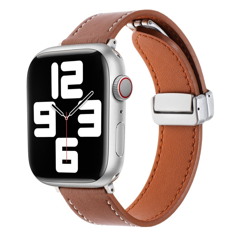 erorex For Apple Watch Serie 8 41Mm Magnetic Buckle  Feel Leather Watch Band(Brown) - Image 1