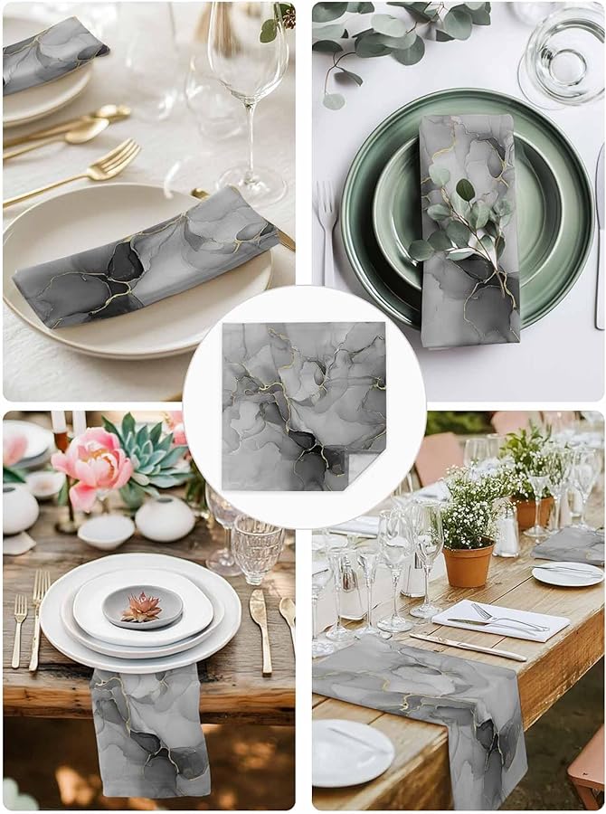 Gray Marble Cloth Napkins Set of 6 Washable Reusable 20x20 Inches Modern Minimalist Dining Decor - Image 5