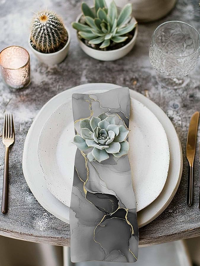 Gray Marble Cloth Napkins Set of 6 Washable Reusable 20x20 Inches Modern Minimalist Dining Decor - Image 4