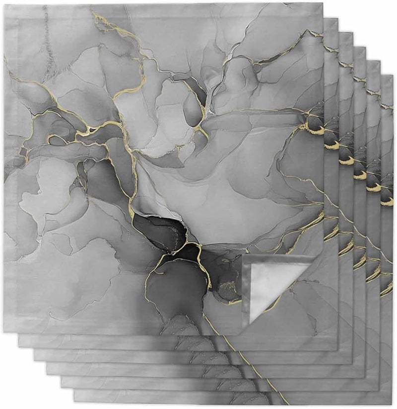 Gray Marble Cloth Napkins Set of 6 Washable Reusable 20x20 Inches Modern Minimalist Dining Decor - Image 1