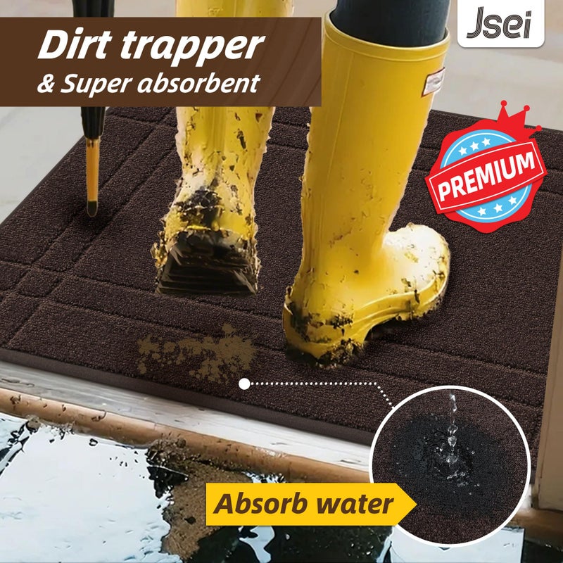 JSEI Entryway Rugs Doormat 32"x48", Non-Slip Dirt Trapper Door Mats Indoor, Washable Absorbent and Stain Resist Welcome Floor Mat for Front Door, Dog Door Mat, Muddy Wet Shoes & Paws, Brown - Image 3