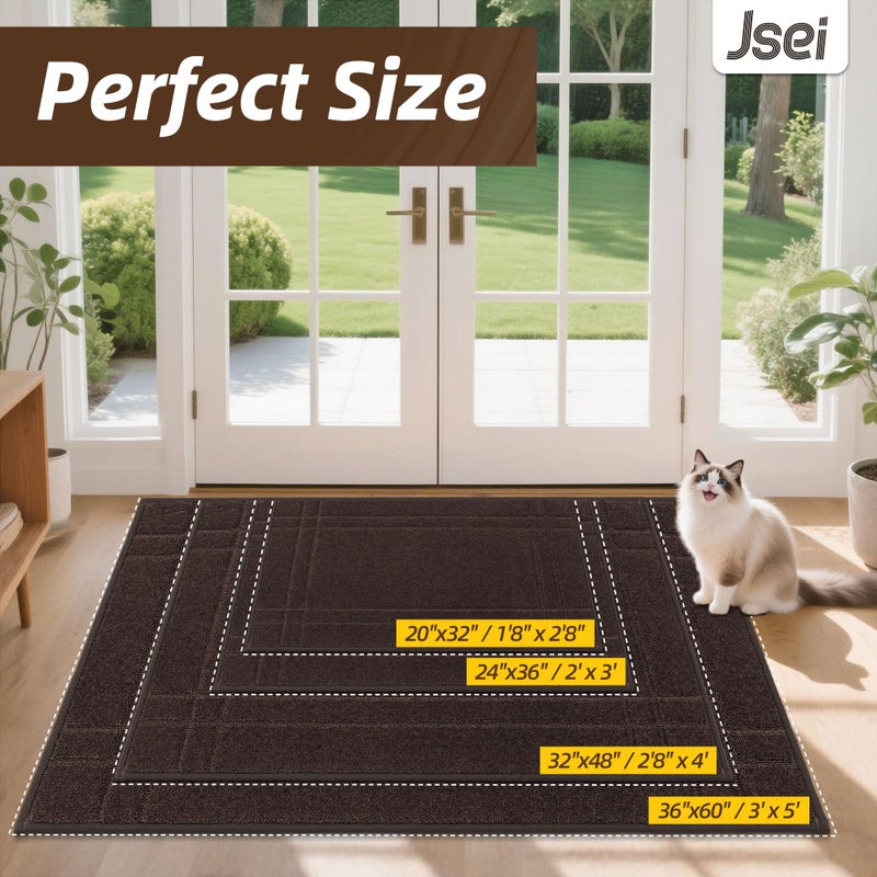 JSEI Entryway Rugs Doormat 32"x48", Non-Slip Dirt Trapper Door Mats Indoor, Washable Absorbent and Stain Resist Welcome Floor Mat for Front Door, Dog Door Mat, Muddy Wet Shoes & Paws, Brown - Image 2