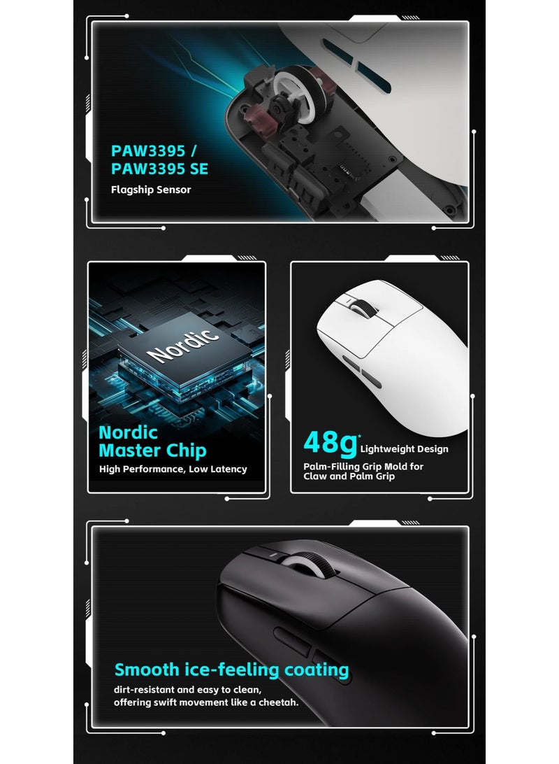 VXE VXE RI PRO Wireless Bluetooth Mouse Lightweight 75 Hours Continuous Operation 80 Million Clicks Smart Speed ​​Low Delay Suitable for Gaming Rechargeable PixArt PAW3395 White  - Image 3