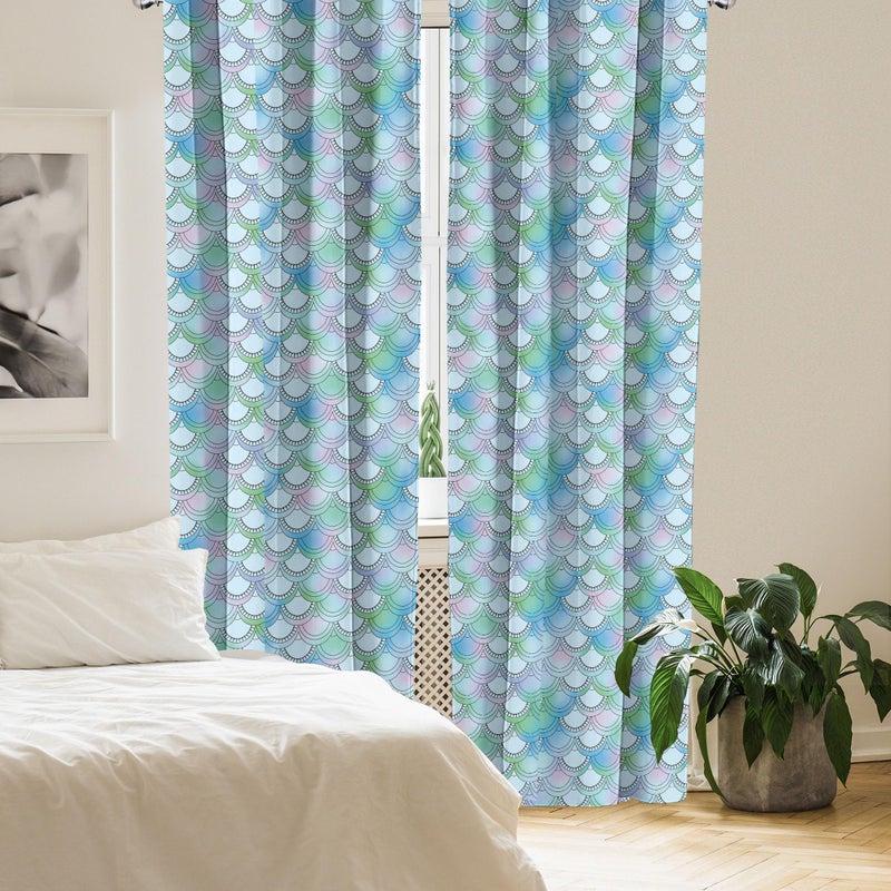 Ambesonne Fish Scale Curtains  Japanese Squama Pattern with Smooth Color Change Marine Fantasy Mermaid Tail  Window Treatments 2 Panel Set for Living Room Bedroom  Pair of - 28"" x 84""  Turquoise Green - Image 4