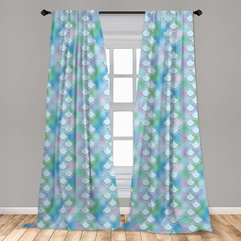 Ambesonne Fish Scale Curtains  Japanese Squama Pattern with Smooth Color Change Marine Fantasy Mermaid Tail  Window Treatments 2 Panel Set for Living Room Bedroom  Pair of - 28"" x 84""  Turquoise Green - Image 3