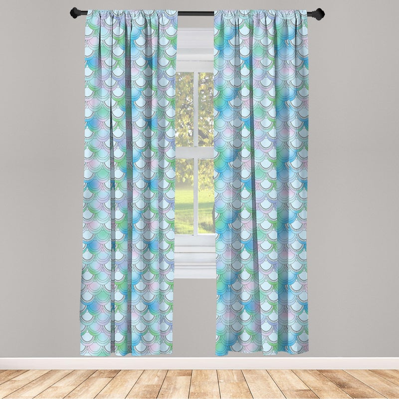Ambesonne Fish Scale Curtains  Japanese Squama Pattern with Smooth Color Change Marine Fantasy Mermaid Tail  Window Treatments 2 Panel Set for Living Room Bedroom  Pair of - 28"" x 84""  Turquoise Green - Image 2