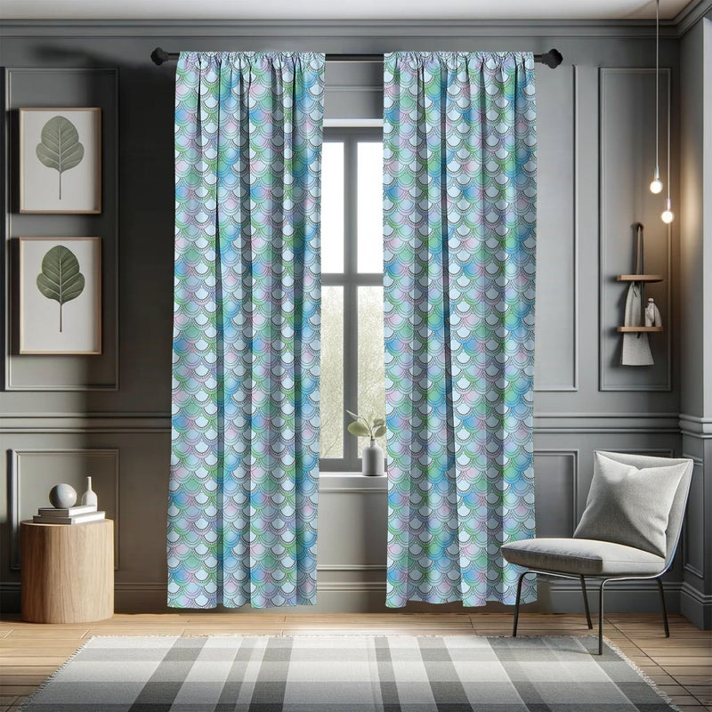 Ambesonne Fish Scale Curtains  Japanese Squama Pattern with Smooth Color Change Marine Fantasy Mermaid Tail  Window Treatments 2 Panel Set for Living Room Bedroom  Pair of - 28"" x 84""  Turquoise Green - Image 5