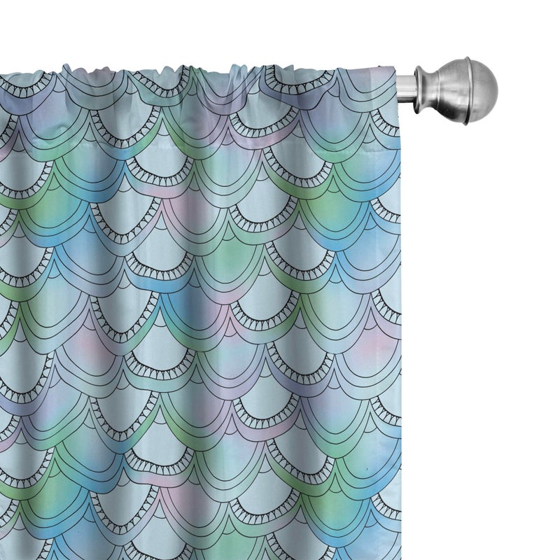 Ambesonne Fish Scale Curtains  Japanese Squama Pattern with Smooth Color Change Marine Fantasy Mermaid Tail  Window Treatments 2 Panel Set for Living Room Bedroom  Pair of - 28"" x 84""  Turquoise Green - Image 1
