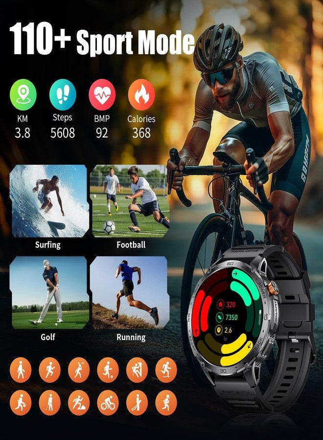 لييج ساعة LIGE العسكرية الذكية للرجال، 730 مللي أمبير/ساعة/شاشة لمس AMOLED عالية الدقة كبيرة 1.75 بوصة مع مصباح يدوي LED لنظام Android وiOS، وجهاز تتبع اللياقة البدنية مع أكثر من 110 وضع رياضي/معدل ضربات القلب/مراقبة النوم، لون أسود - Image 5