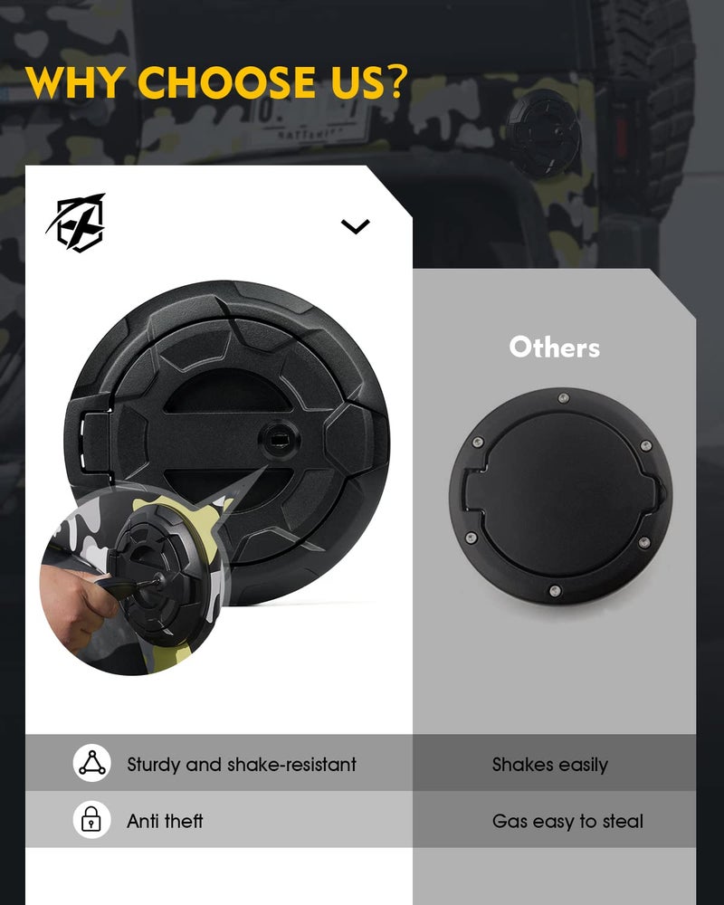 Xprite غطاء خزان الوقود Xprite مع غطاء باب تعبئة الوقود ملحقات متوافقة مع جيب رانجلر JK JKU Unlimited Sahara Rubicon Sport من 2007-2018 (بدون مفاتيح متضمنة) - Image 5