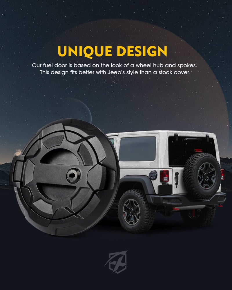 Xprite غطاء خزان الوقود Xprite مع غطاء باب تعبئة الوقود ملحقات متوافقة مع جيب رانجلر JK JKU Unlimited Sahara Rubicon Sport من 2007-2018 (بدون مفاتيح متضمنة) - Image 2