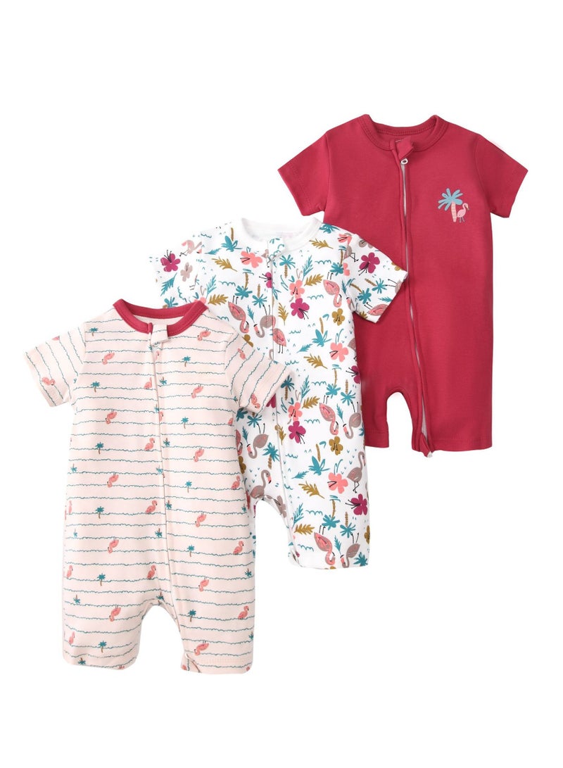 CICILADY Baby 3-Pack Short-Sleeve Onesies Bodysuit Baby Boy Girl Cotton Short Sleeve Zipper Rompers Infant 2-way Zippers Comfy Summer Jumpsuit