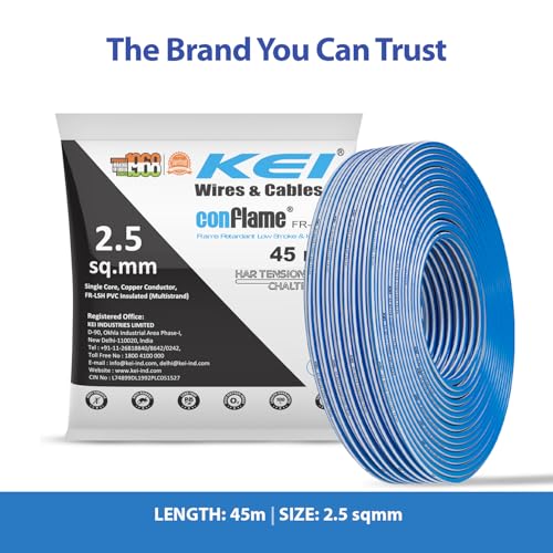 KEI CONFLAME FRLSH 2.5 sqmm 1 Core Copper Heat Resistant Flame Retardant Low Smoke & Halogen - Lead Free House Wire for Domestic & Industrial Electrical Wiring (Blue, 45 Meters) - Image 2