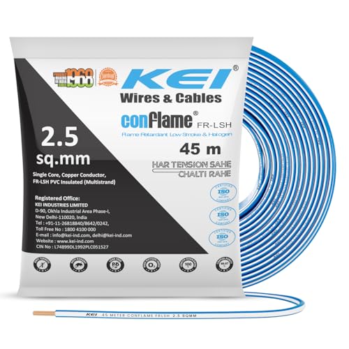 KEI CONFLAME FRLSH 2.5 sqmm 1 Core Copper Heat Resistant Flame Retardant Low Smoke & Halogen - Lead Free House Wire for Domestic & Industrial Electrical Wiring (Blue, 45 Meters) - Image 1