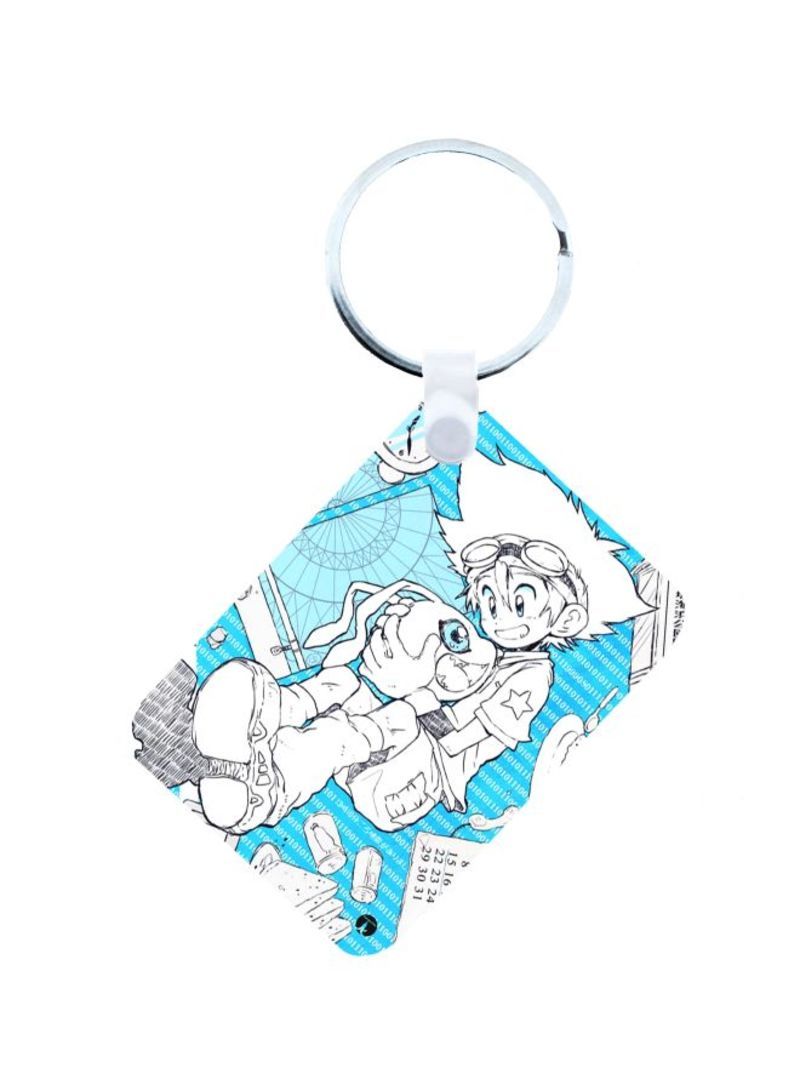 Anime Digimon Printed Keychain Blue/White/Black