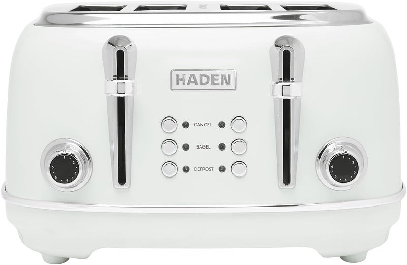 HADEN Heritage Toaster with Extra Wide Slots, 1500-Watt, Ivory & Chrome - Retro Stainless Steel Design with Self-Centering Function, Adjustable Browning Control & Removable Crumb Tray - Image 1