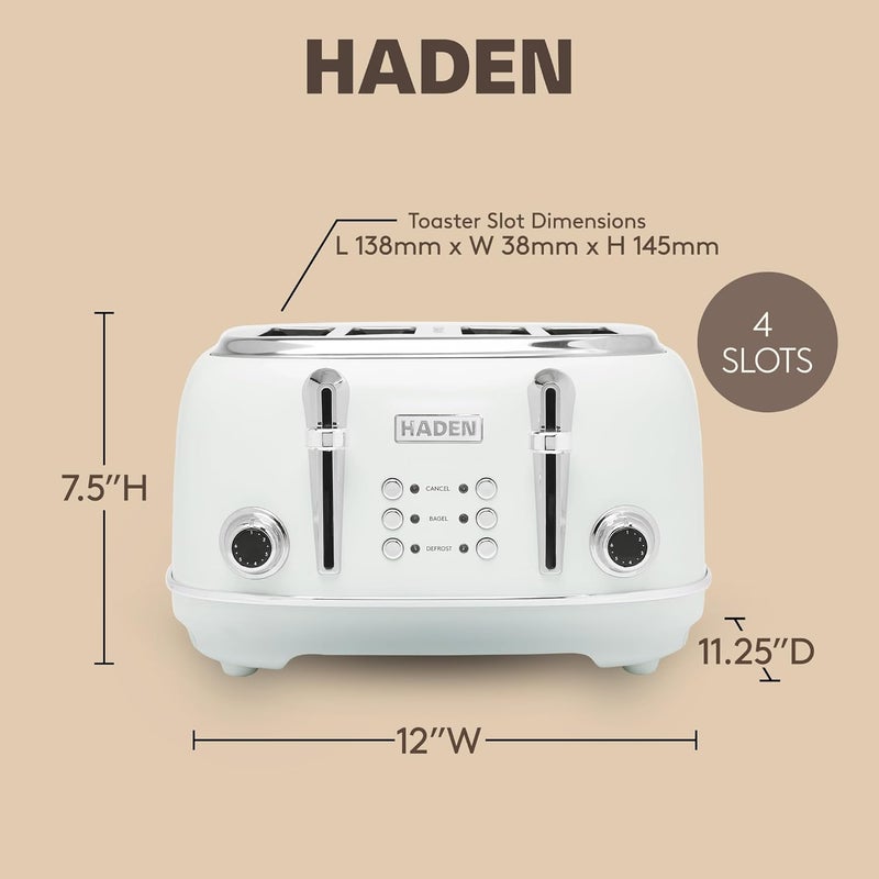 HADEN Heritage Toaster with Extra Wide Slots, 1500-Watt, Ivory & Chrome - Retro Stainless Steel Design with Self-Centering Function, Adjustable Browning Control & Removable Crumb Tray - Image 4