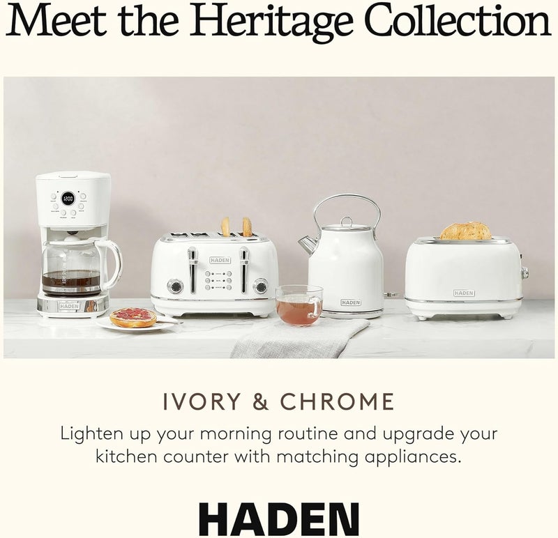 HADEN Heritage Toaster with Extra Wide Slots, 1500-Watt, Ivory & Chrome - Retro Stainless Steel Design with Self-Centering Function, Adjustable Browning Control & Removable Crumb Tray - Image 5