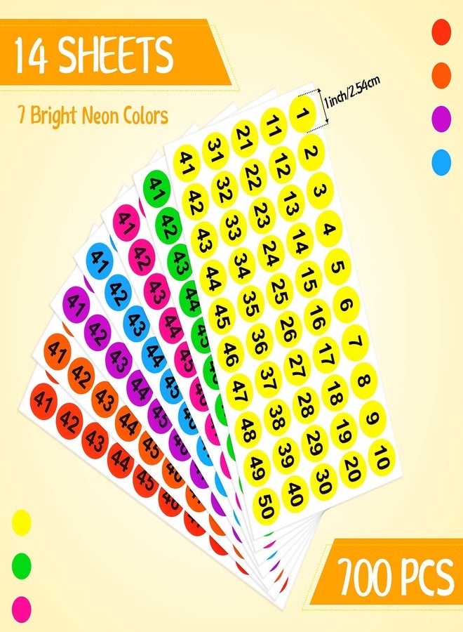 Clabby 700 Pcs Consecutive Number Stickers 1-100 Round Colored Labels 1 Inch Self Adhesive Vinyl Number Decals for Office, Inventory, Storage, Bins(Multicolor) - Image 2