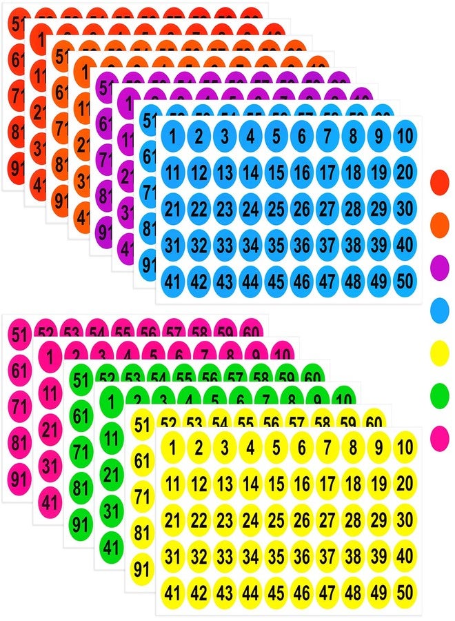 Clabby 700 Pcs Consecutive Number Stickers 1-100 Round Colored Labels 1 Inch Self Adhesive Vinyl Number Decals for Office, Inventory, Storage, Bins(Multicolor) - Image 1