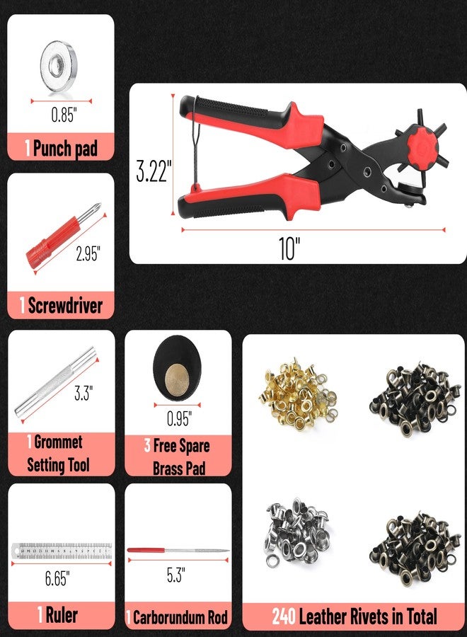 UNCO- Leather Hole Punch Tool, Multi Hole Sizes for Belts and Leather, red Colored - Image 2