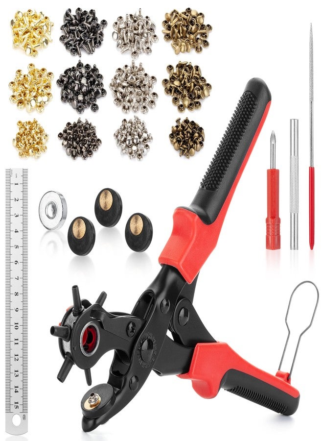 UNCO- Leather Hole Punch Tool, Multi Hole Sizes for Belts and Leather, red Colored - Image 1