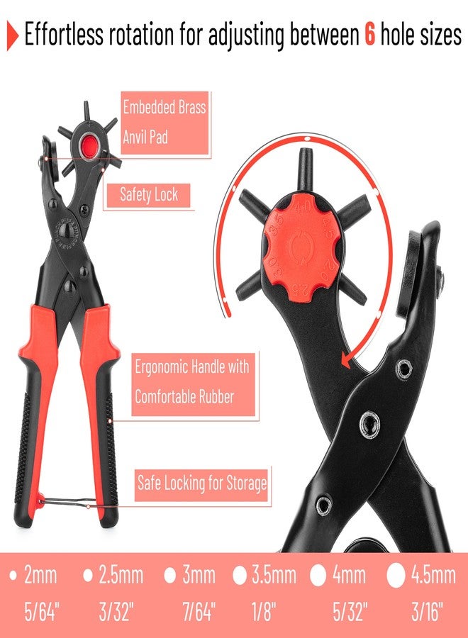 UNCO- Leather Hole Punch Tool, Multi Hole Sizes for Belts and Leather, red Colored - Image 3