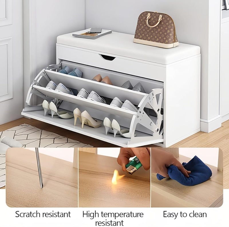 Shoe Storage Bench with Hidden Shoe Rack, Leather Entryway Shoe Bench Seat Shoe Organizer Shoe Cabinet, Modern Entry Decorative Furniture-C-Brown 60 x 30 x 50 cm (B-Black) - Image 2