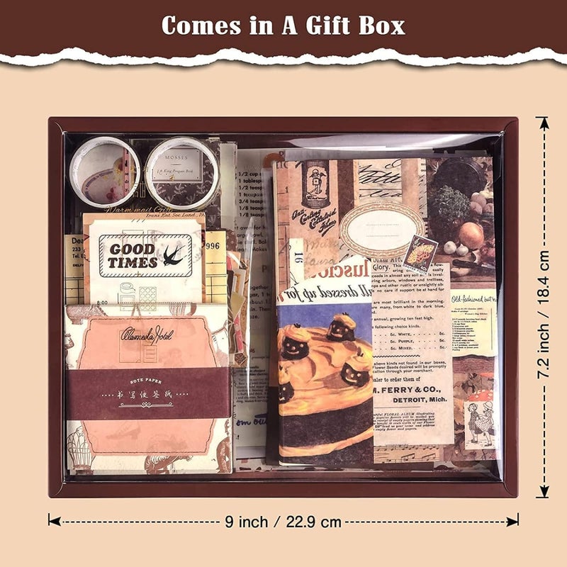 GLADBACK (346Pcs) Paper Junk Journal & Scrapbook Kit with Creative Decor Journaling Supplies, Stationery, Stickers, A6 Grid Notebook with Graph Ruled Page Gift for Girl (Brown Scrapbook) - Image 2