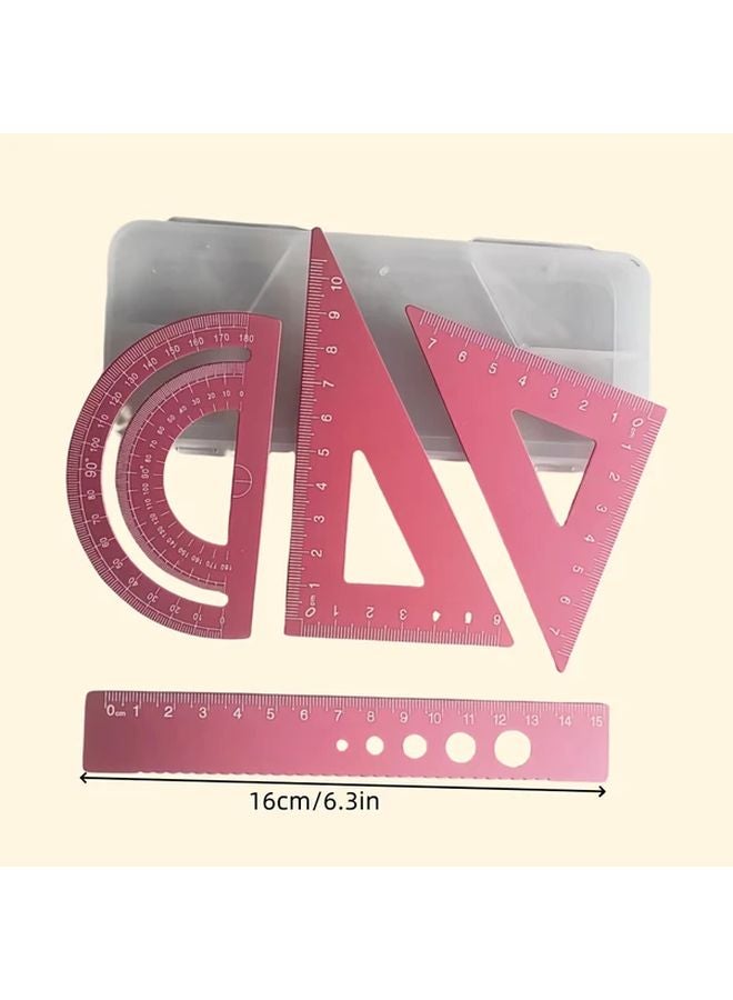 Pink Laser Engraved Metal Calipers Set With Geometric Ruler Triangle And Angle Ruler - Image 3